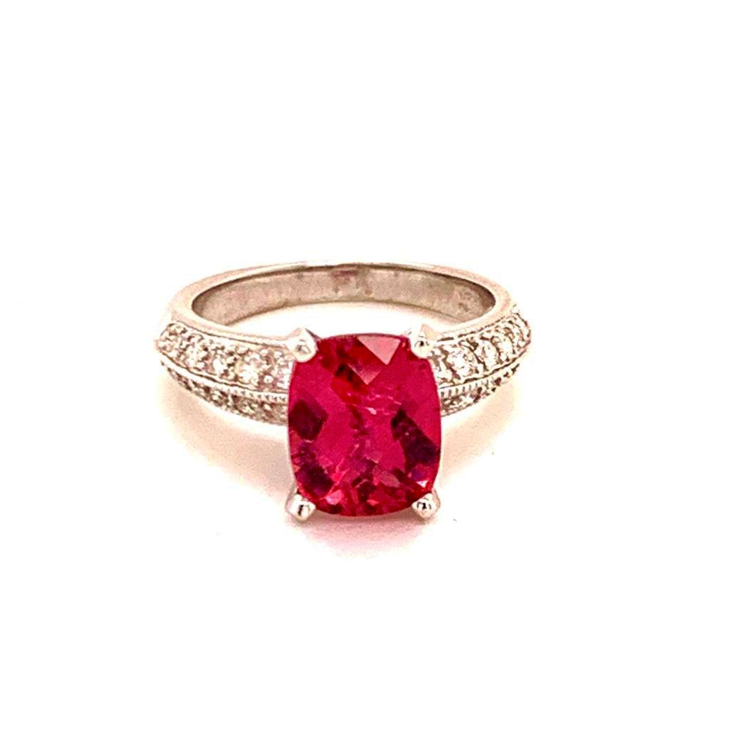 Diamond Tourmaline Rubellite Ring 6.75 14k Gold 4.10 TCW Women Certified $4,600 911206 - Certified Fine Jewelry
