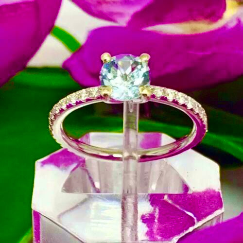 Diamond Aquamarine Ring 18k Gold 1.08 TCW Certified $1,800 822592 - Certified Fine Jewelry