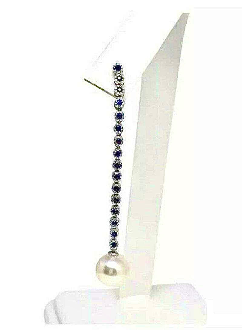 Large Akoya Pearl Sapphire Earrings 14k Gold 8.7 mm Certified $3,450 816594 - Certified Fine Jewelry