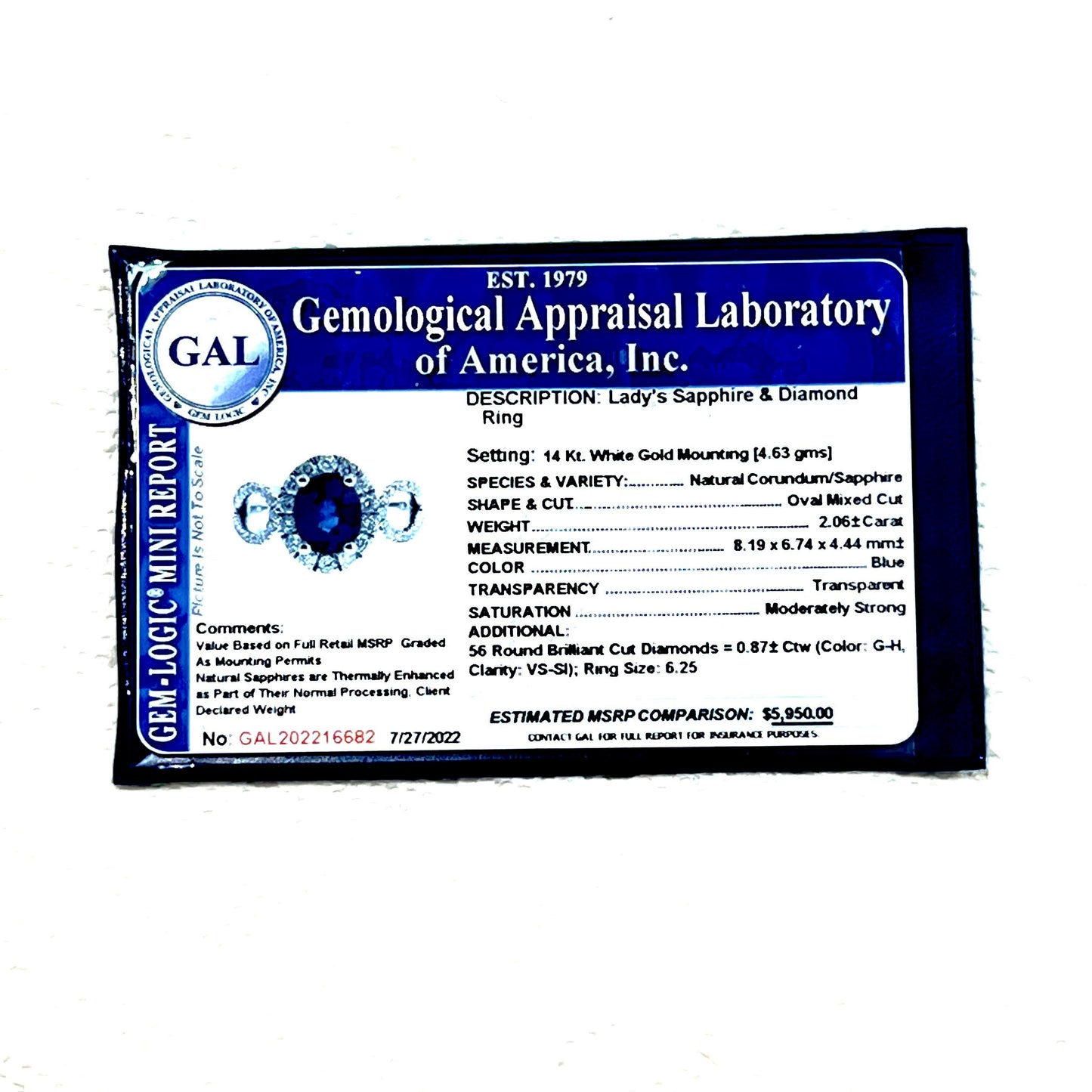 Natural Sapphire Diamond Ring Size 6.25 14k W Gold 2.93 TCW Certified $5,950 216682 - Certified Fine Jewelry