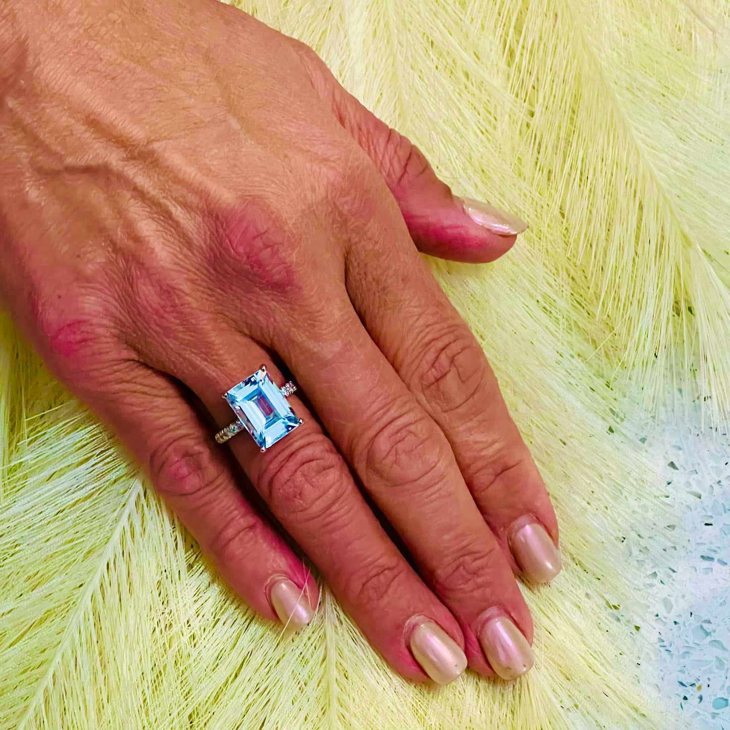Natural Aquamarine Diamond Ring Size 6.5 14k W Gold 6.67 TCW Certified $5,990 216191 - Certified Fine Jewelry