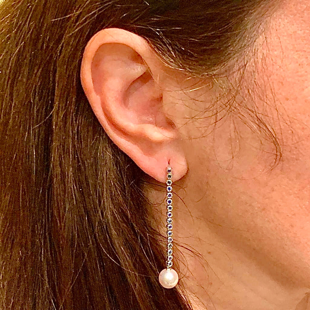 Large Akoya Pearl Sapphire Earrings 14k Gold 8.7 mm Certified $3,450 816594 - Certified Fine Jewelry