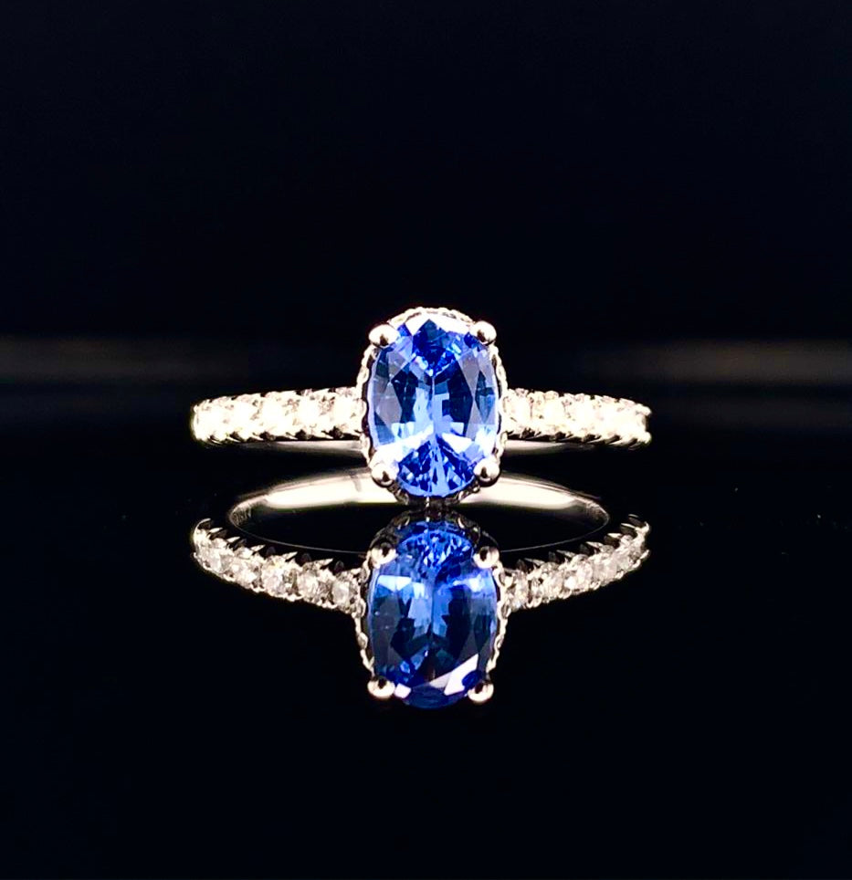 Diamond Sapphire Ring 18k Gold Women 1.725 TCW Certified $3990 913137 - Certified Fine Jewelry