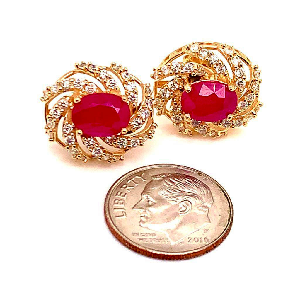 Diamond Ruby Earrings 14k Yellow Gold 3.64 TCW Certified 018671 - Certified Fine Jewelry
