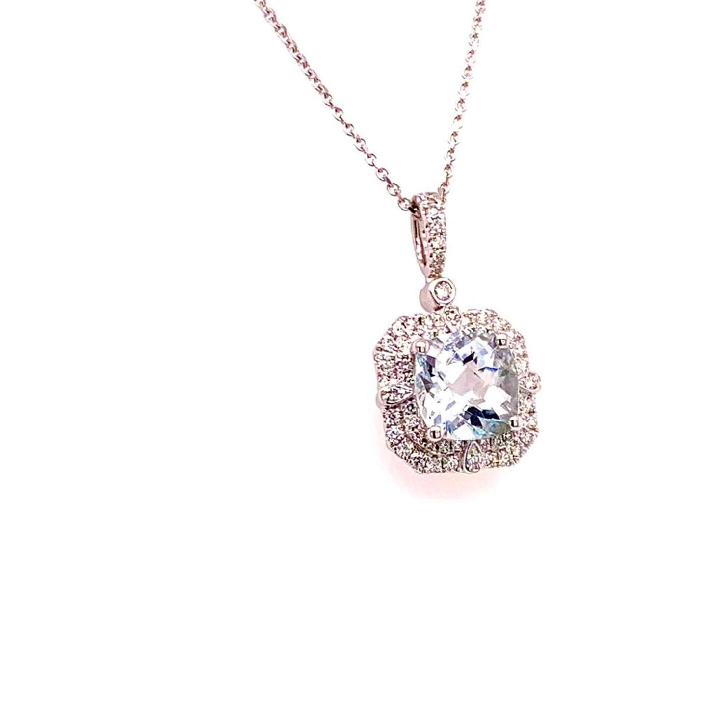 Diamond Aquamarine Necklace 18k Gold 18" 2.24 TCW Certified $3,950 920940 - Certified Fine Jewelry