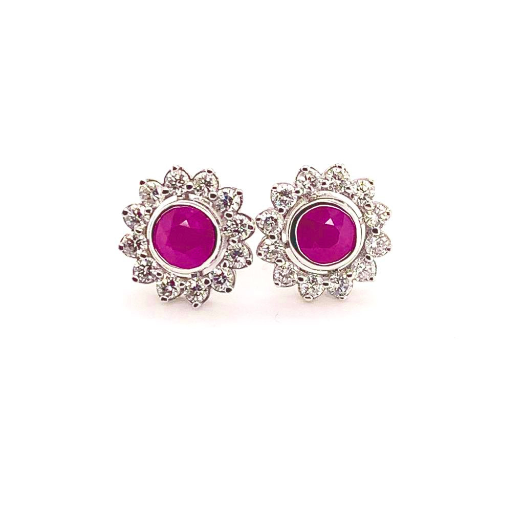 Diamond Ruby Stud Earrings 14k White Gold 3.00 mm Certified $4,550 018668 - Certified Fine Jewelry