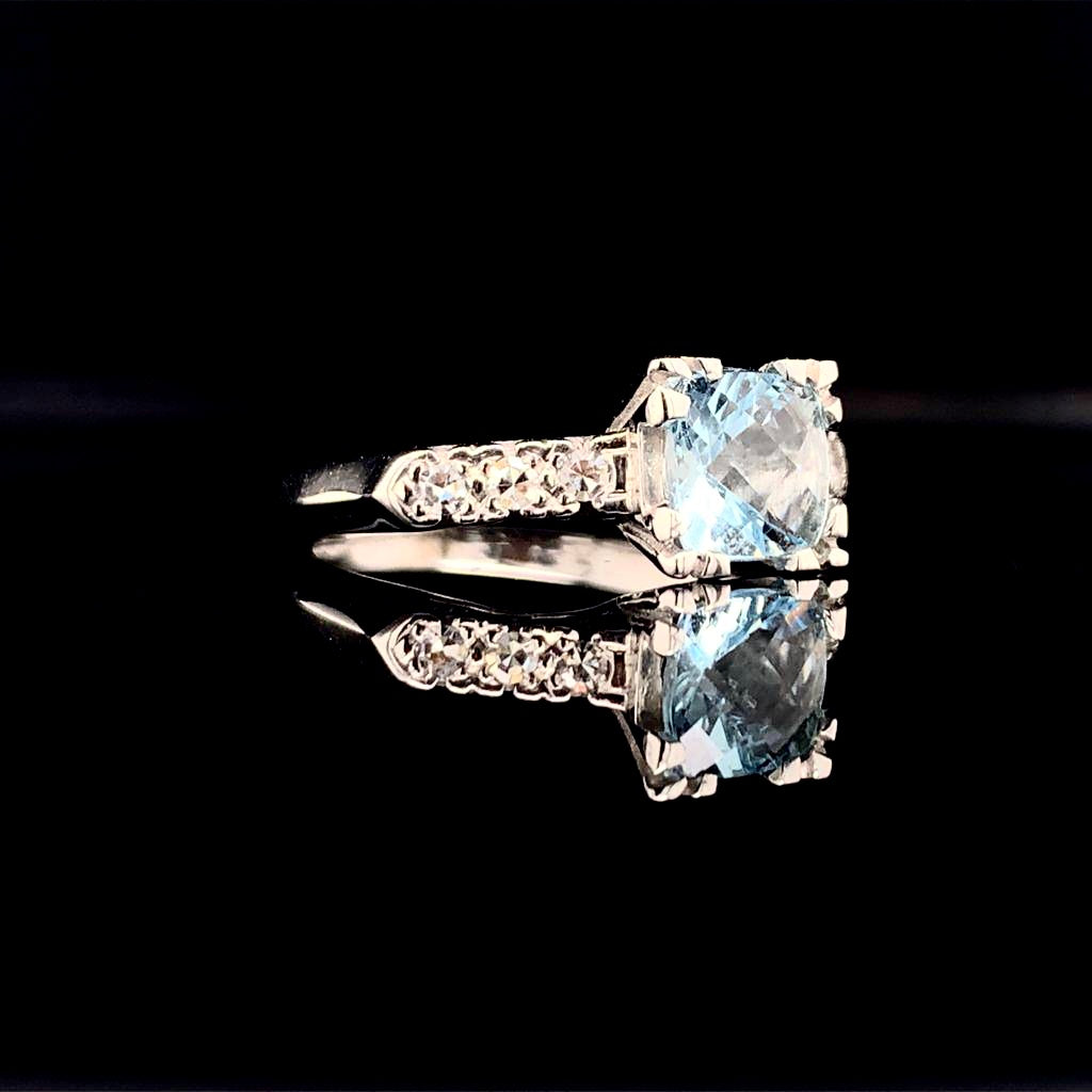 Diamond Aquamarine Ring 14k Gold 1.70 TCW Women Certified $2,900 912275 - Certified Fine Jewelry