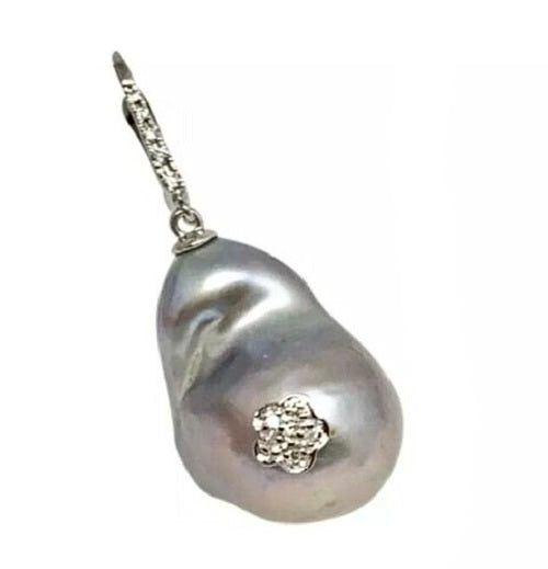 Diamond Large Freshwater Pearl Earrings 14k Gold 23.2 mm Certified $1,950 914371 - Certified Fine Jewelry