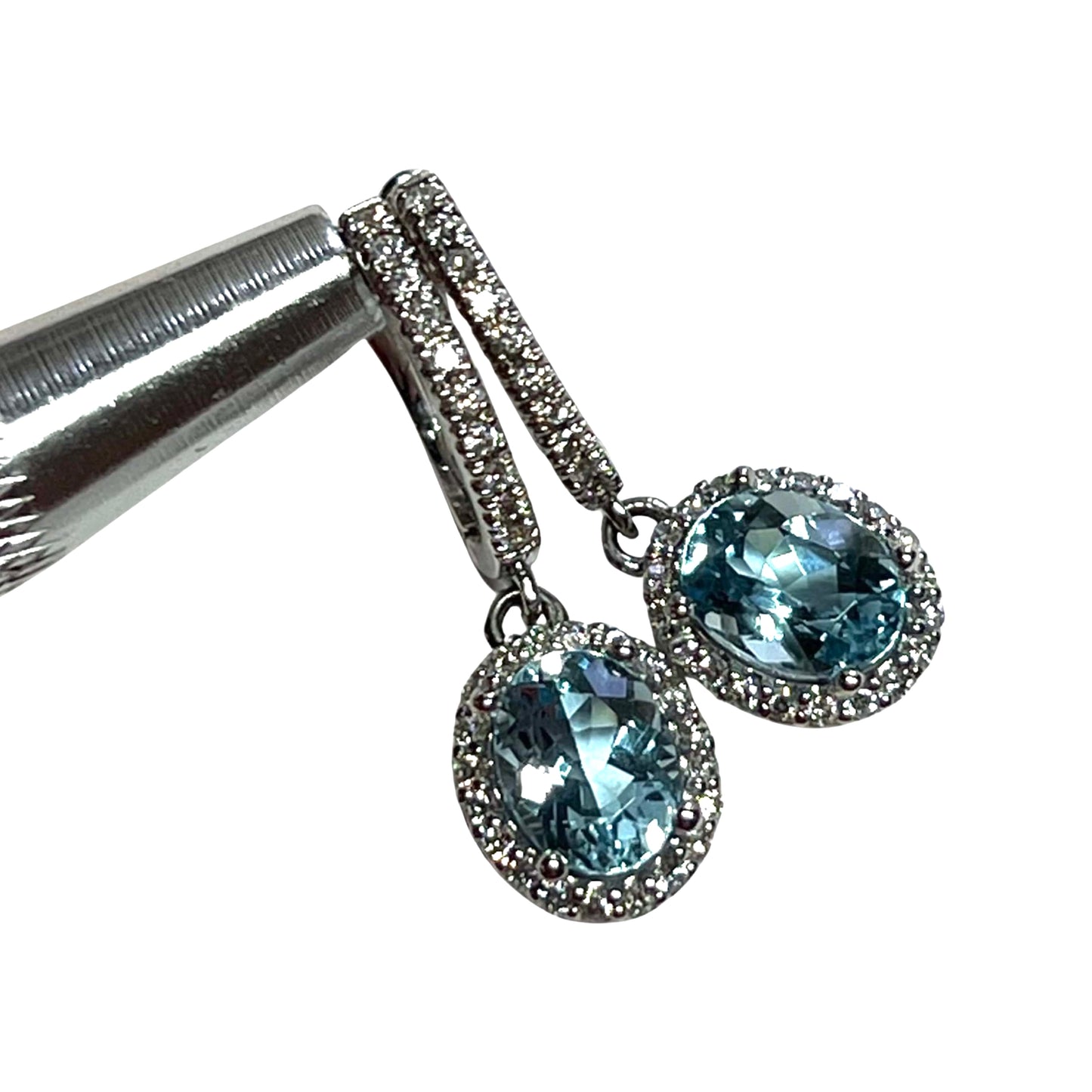 Natural Aquamarine Diamond Dangle Earrings 14k W Gold 2.55 TCW Certified $4,950 211358 - Certified Fine Jewelry