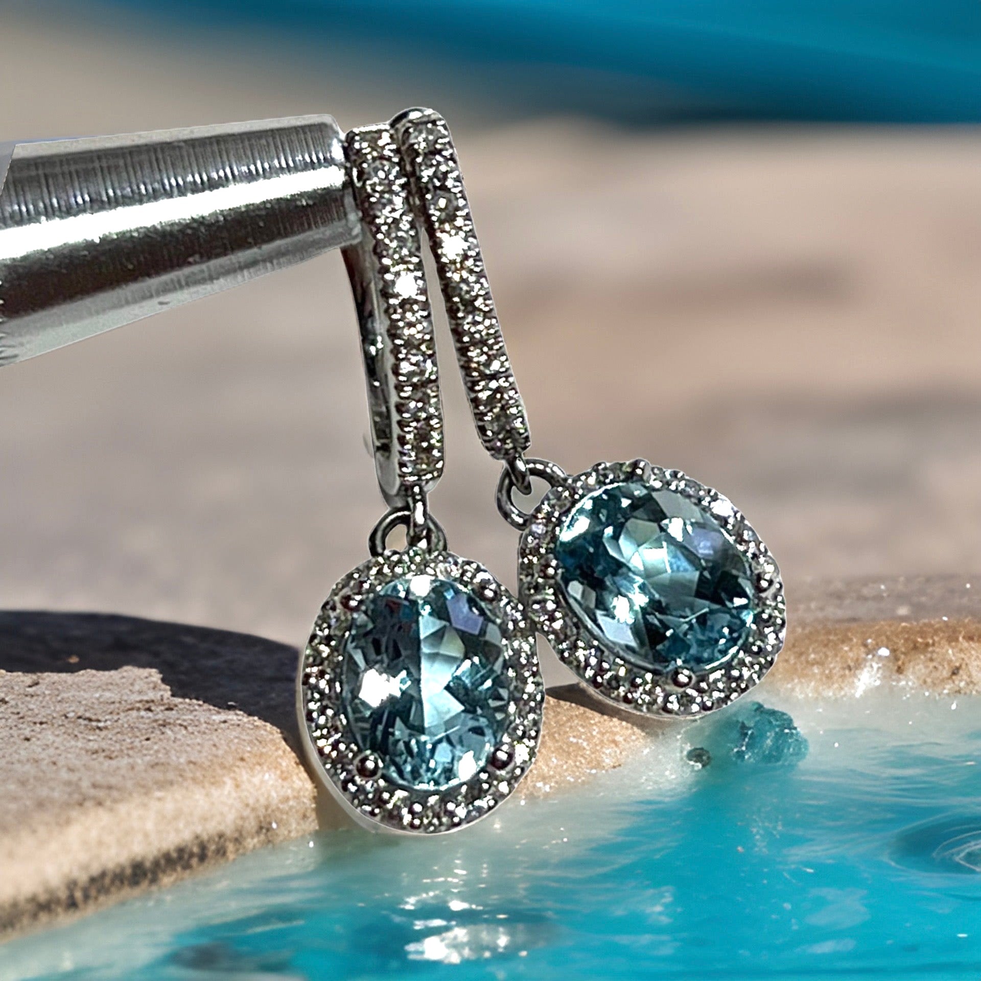 Natural Aquamarine Diamond Dangle Earrings 14k W Gold 2.55 TCW Certified $4,950 211358 - Certified Fine Jewelry