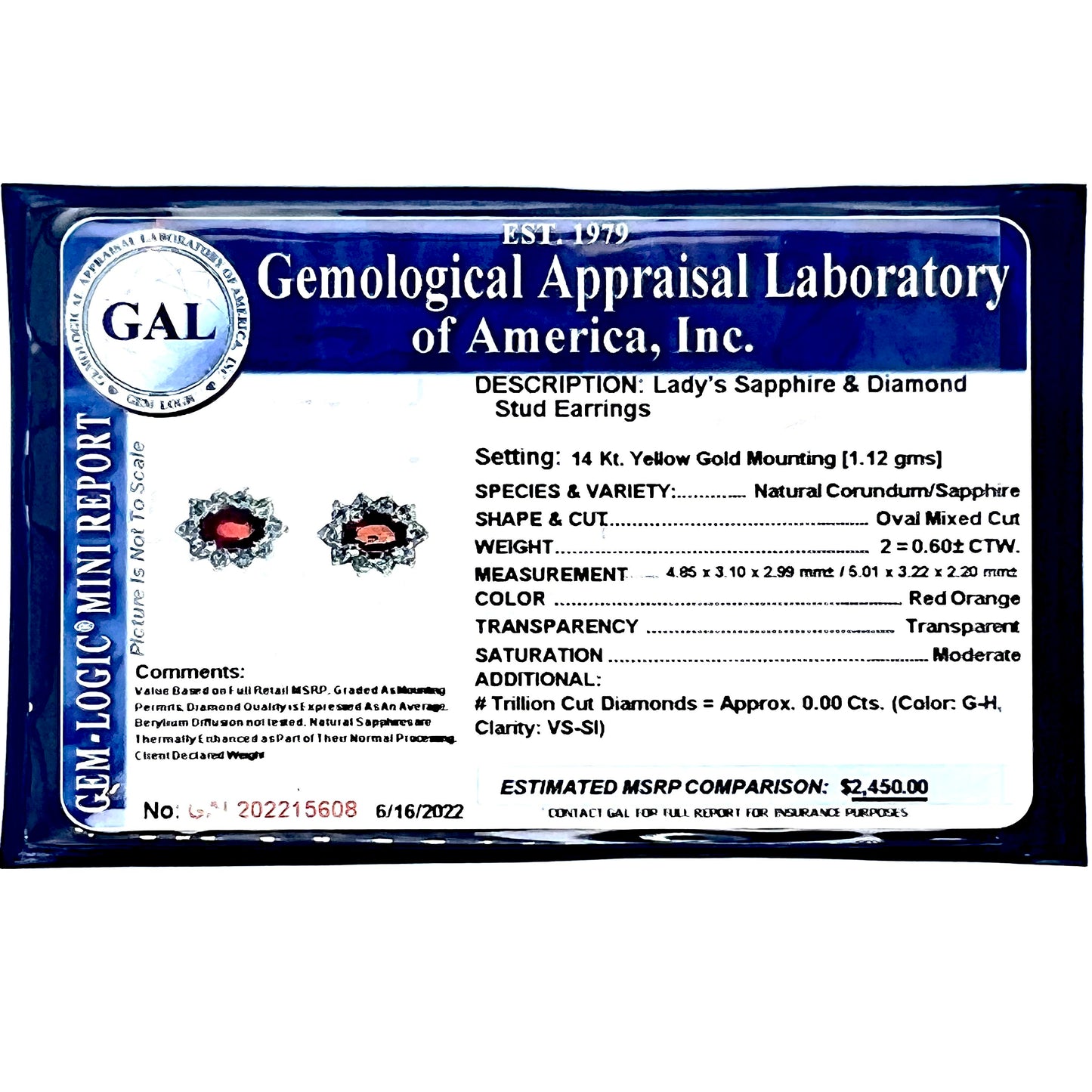 Natural Sapphire Diamond Stud Earrings 14k Gold 0.70 TCW Certified $2,450 215608 - Certified Fine Jewelry