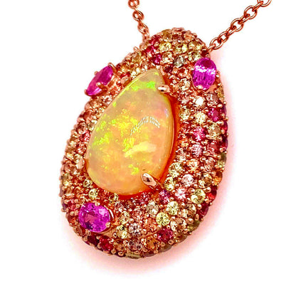 Natural Ethiopian Opal Sapphire Necklace 14k Gold 11.5 TCW GIA Certified $8,950 016621 - Certified Fine Jewelry
