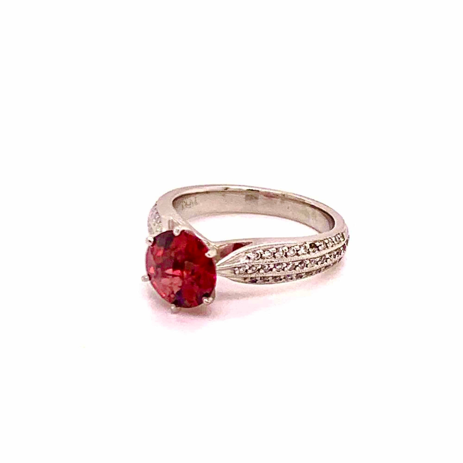 Diamond Platinum Tourmaline Rubellite Ring 5.75 2.43 TCW Certified $4,950 911025 - Certified Fine Jewelry