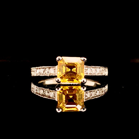 Diamond Yellow Sapphire Ring 14k Gold 1.66 tcw Women Certified $3,990 915184 - Certified Fine Jewelry