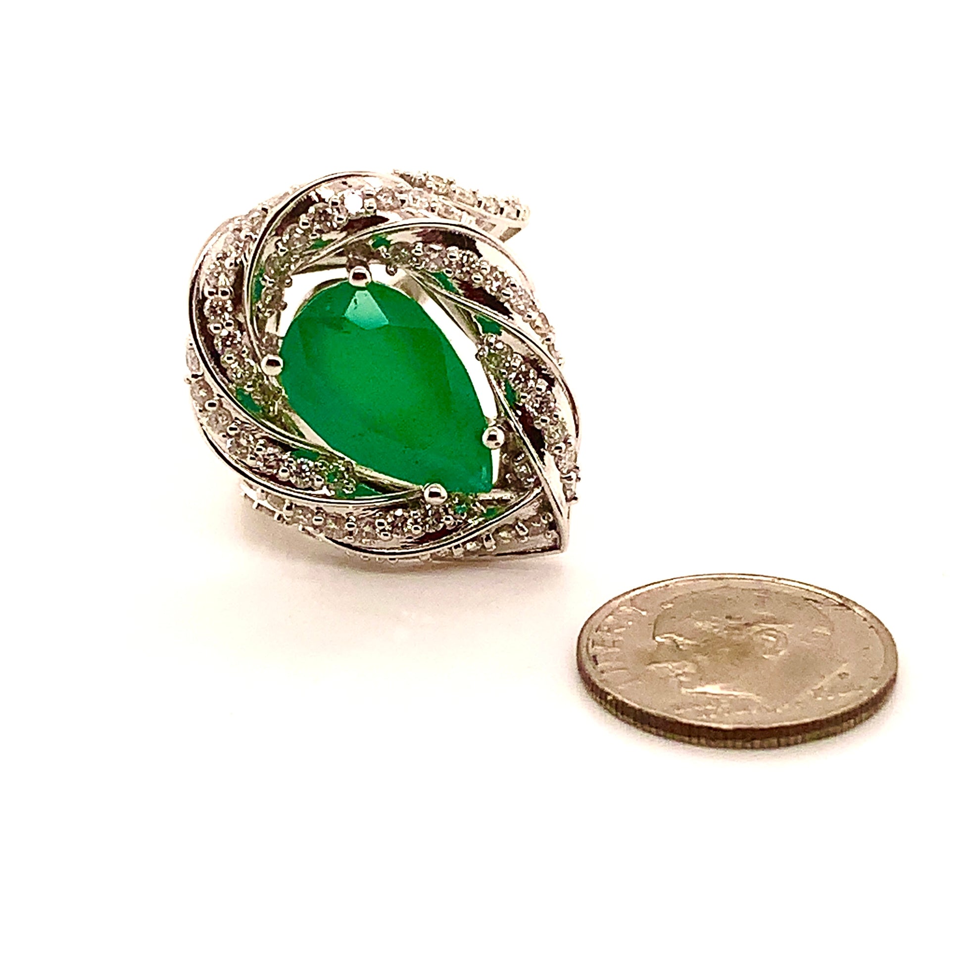 Natural Emerald Diamond Ring Size 6.75 14k Gold 6.1 TCW Certified $6,950 114425 - Certified Fine Jewelry