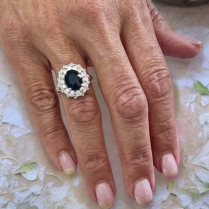 Natural Sapphire Diamond Ring Size 7 14k W Gold 5.81 TCW Certified $6,975 216685 - Certified Fine Jewelry