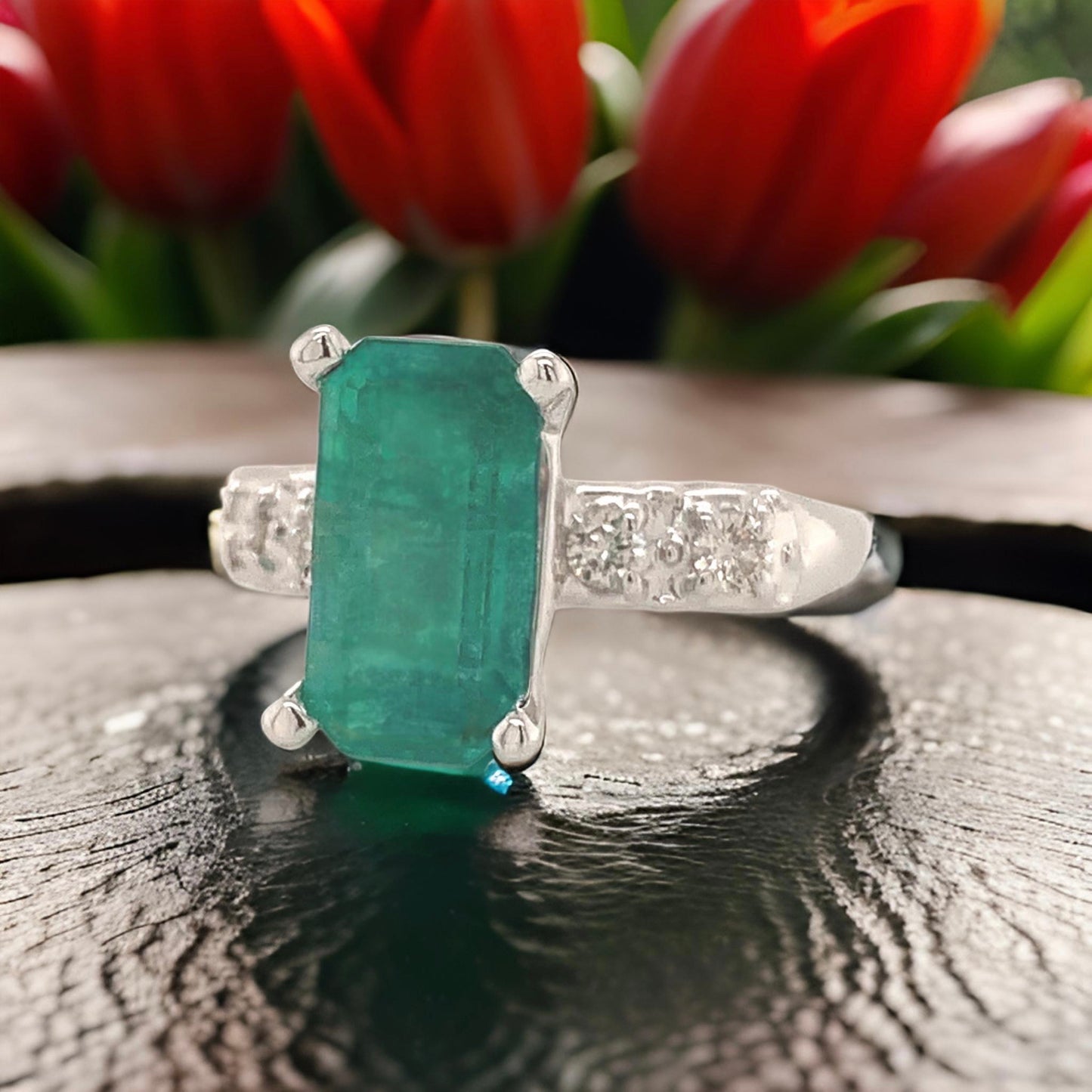 Natural Emerald Diamond Ring Size 6 14k Gold 2.95 TCW Certified $5,950 113434