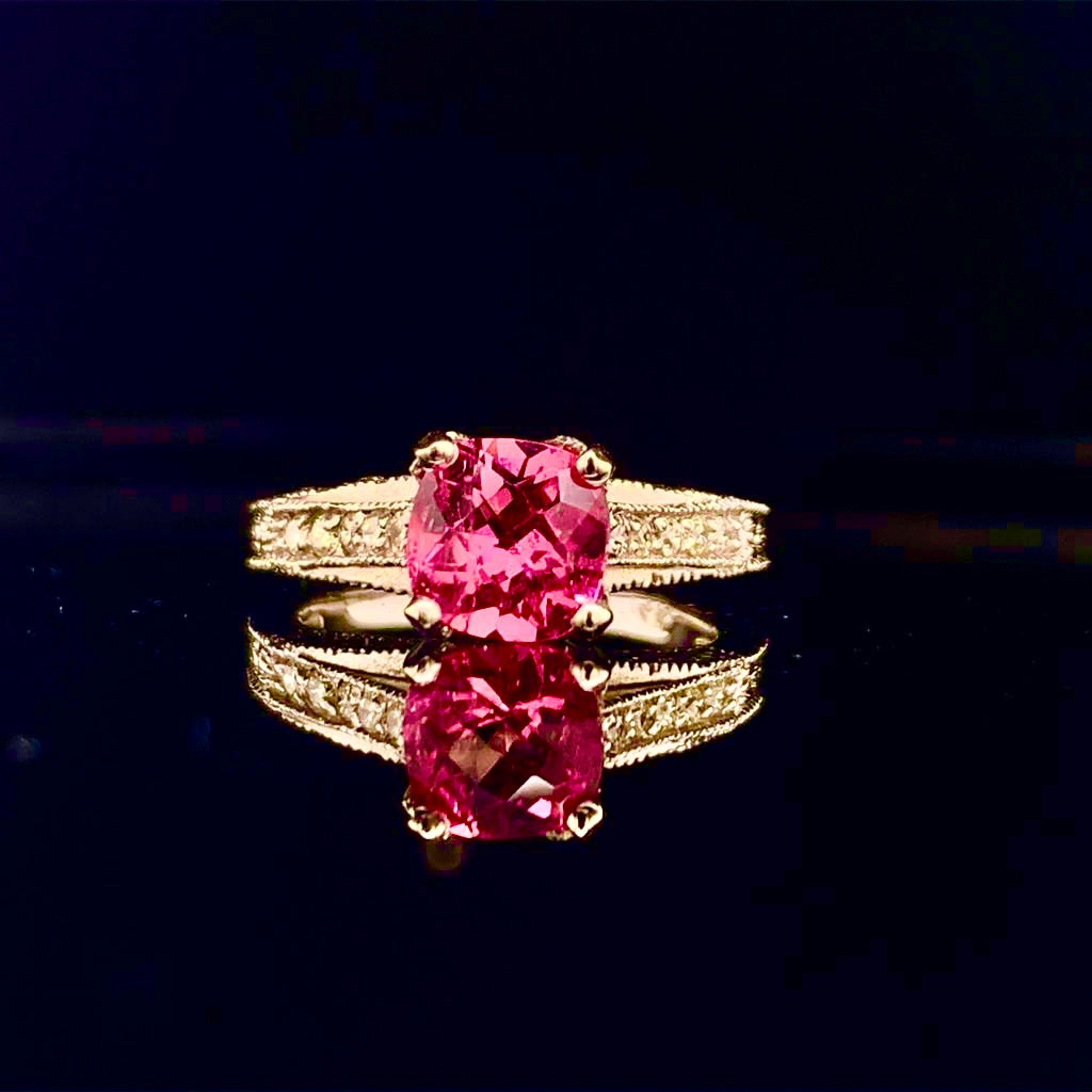 Diamond Pink Tourmaline Rubellite Ring 6.5 14k Gold 2.45 Tcw Certified $3,700 912289 - Certified Fine Jewelry