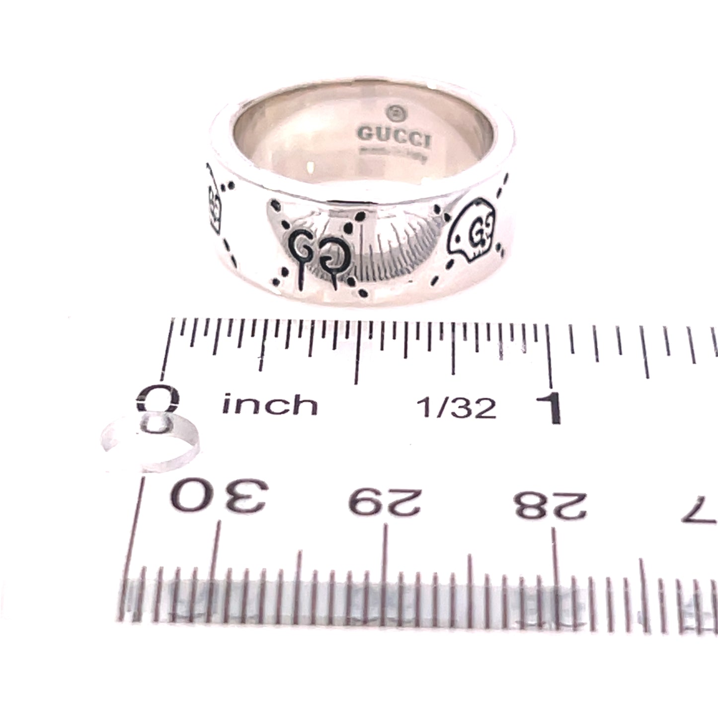 Gucci Estate Engraved Ring Size 8 Sterling Silver 8.5 mm Height G49