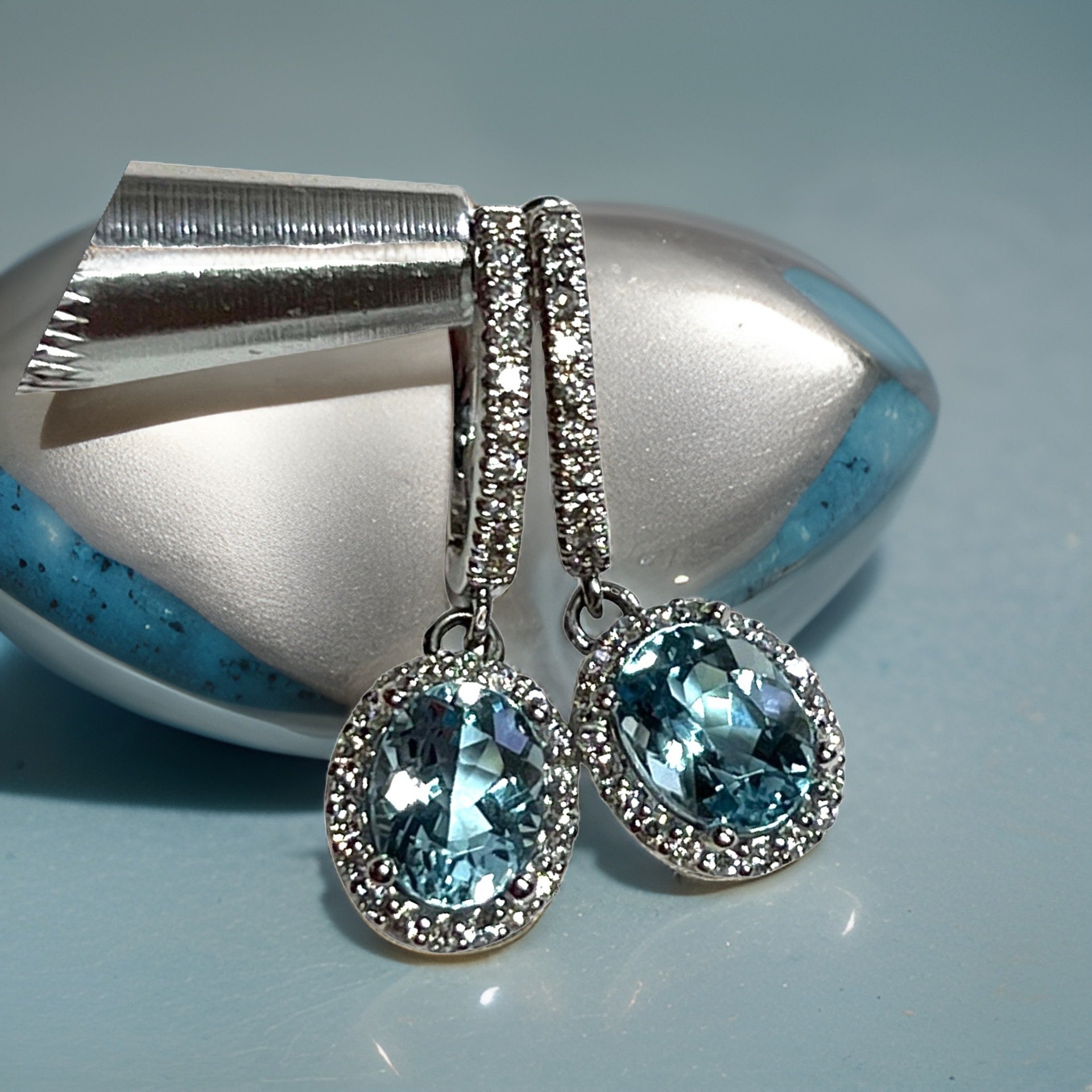 Natural Aquamarine Diamond Dangle Earrings 14k W Gold 2.55 TCW Certified $4,950 211358 - Certified Fine Jewelry