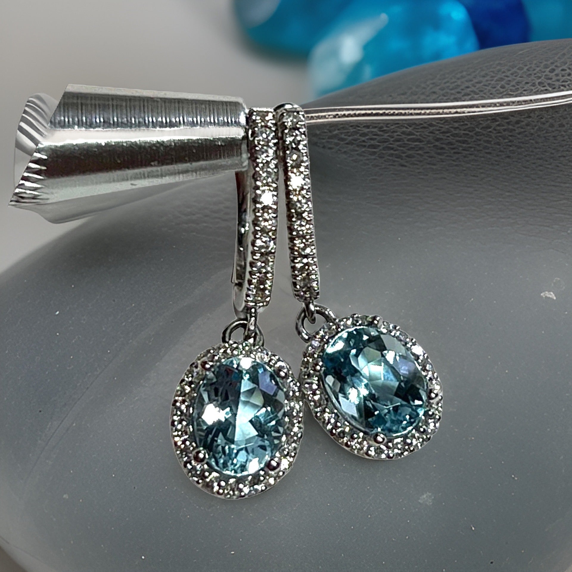 Natural Aquamarine Diamond Dangle Earrings 14k W Gold 2.55 TCW Certified $4,950 211358 - Certified Fine Jewelry