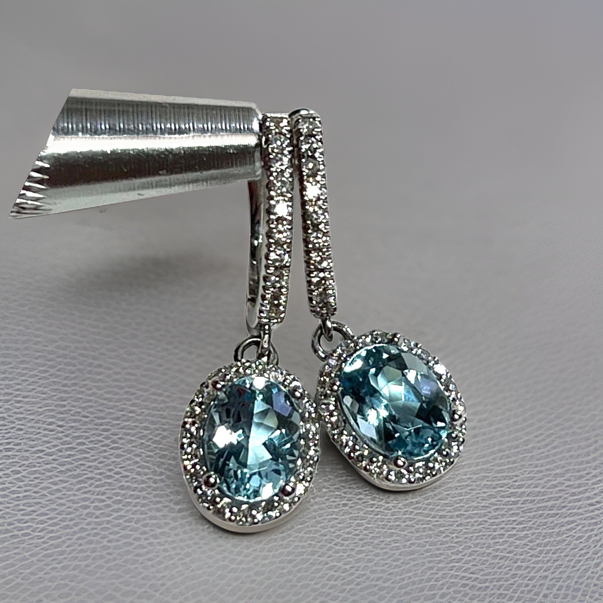 Natural Aquamarine Diamond Dangle Earrings 14k W Gold 2.55 TCW Certified $4,950 211358 - Certified Fine Jewelry