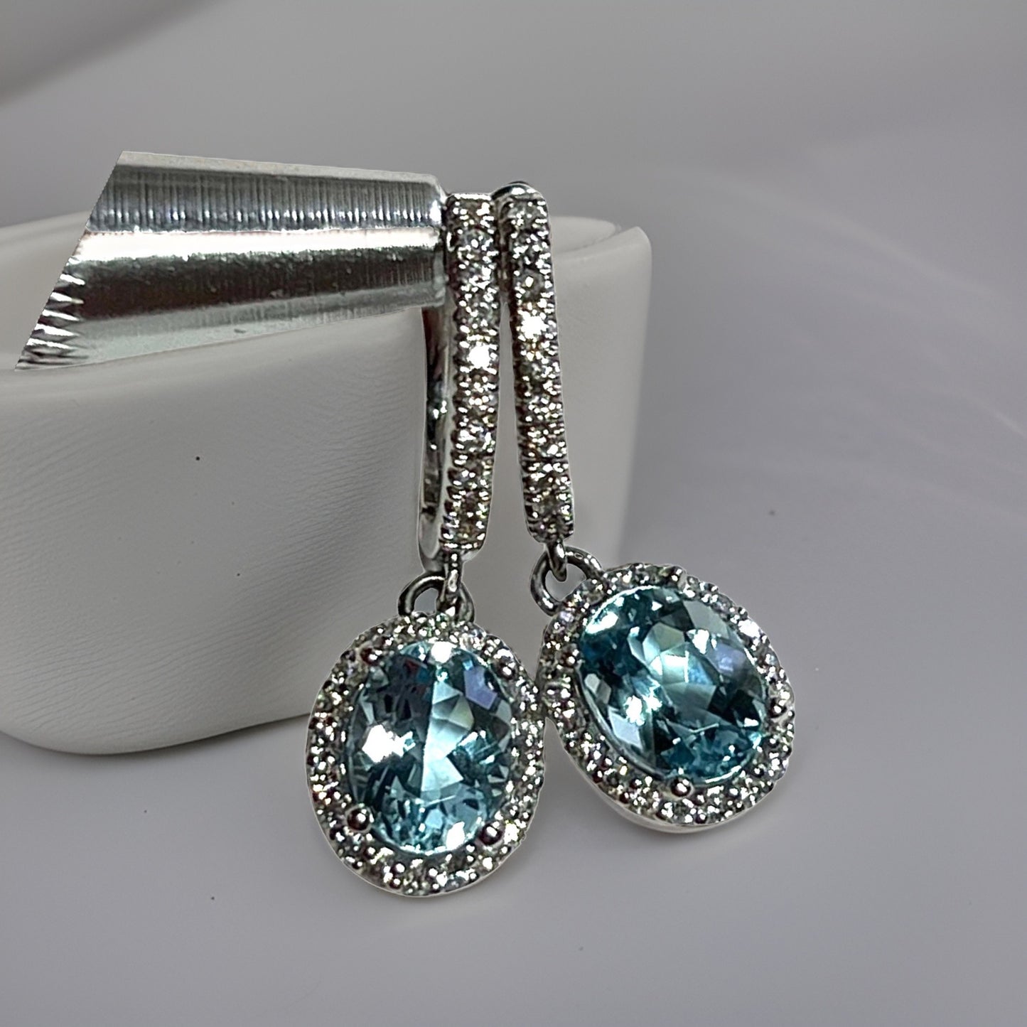 Natural Aquamarine Diamond Dangle Earrings 14k W Gold 2.55 TCW Certified $4,950 211358 - Certified Fine Jewelry