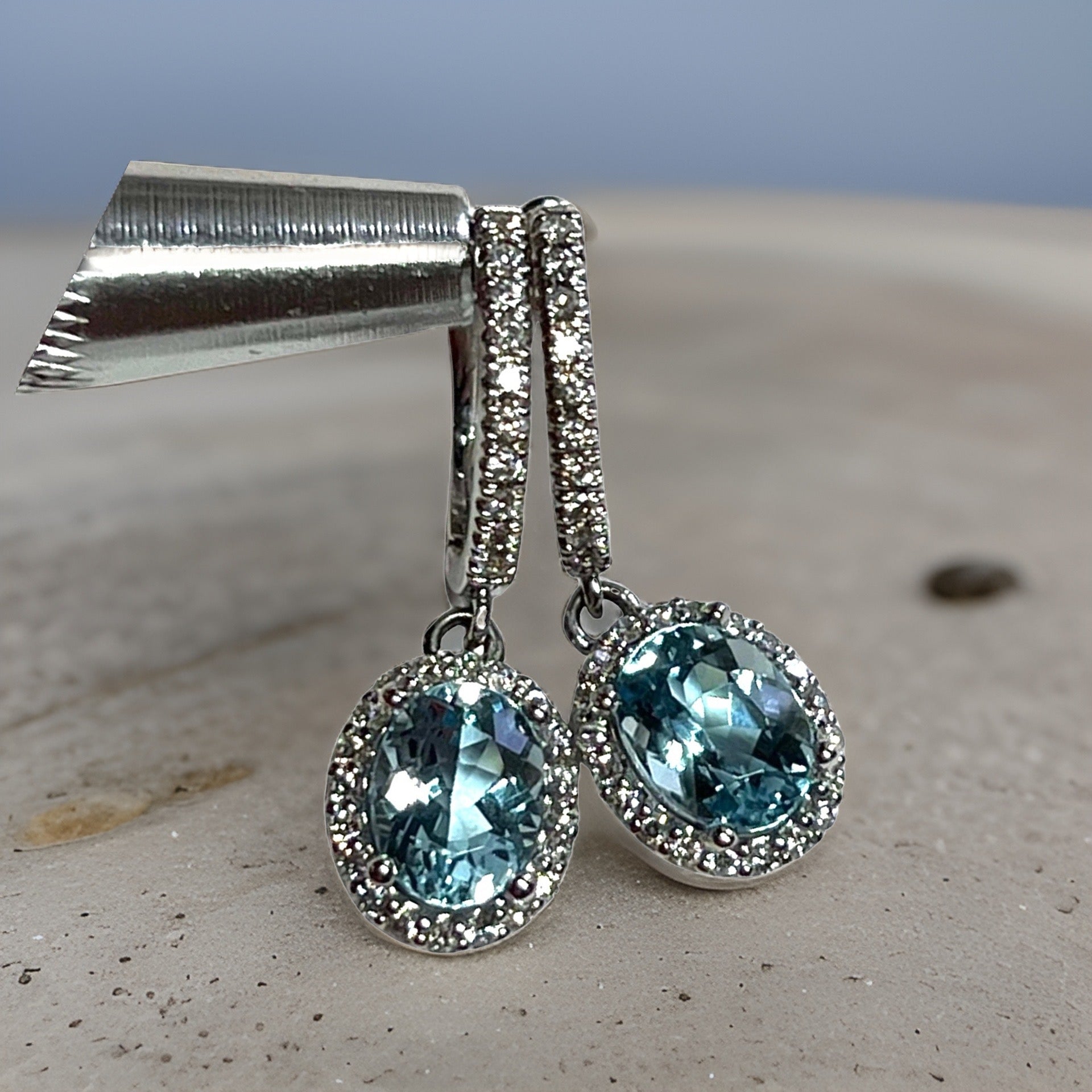 Natural Aquamarine Diamond Dangle Earrings 14k W Gold 2.55 TCW Certified $4,950 211358 - Certified Fine Jewelry