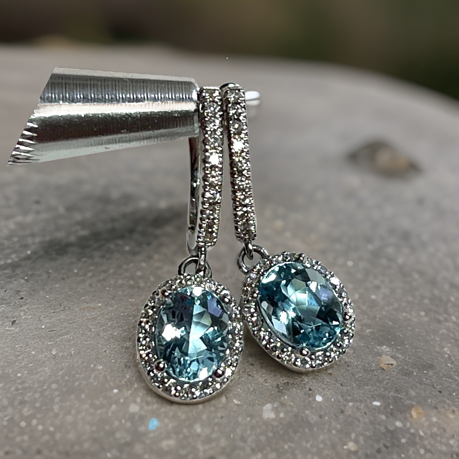 Natural Aquamarine Diamond Dangle Earrings 14k W Gold 2.55 TCW Certified $4,950 211358 - Certified Fine Jewelry