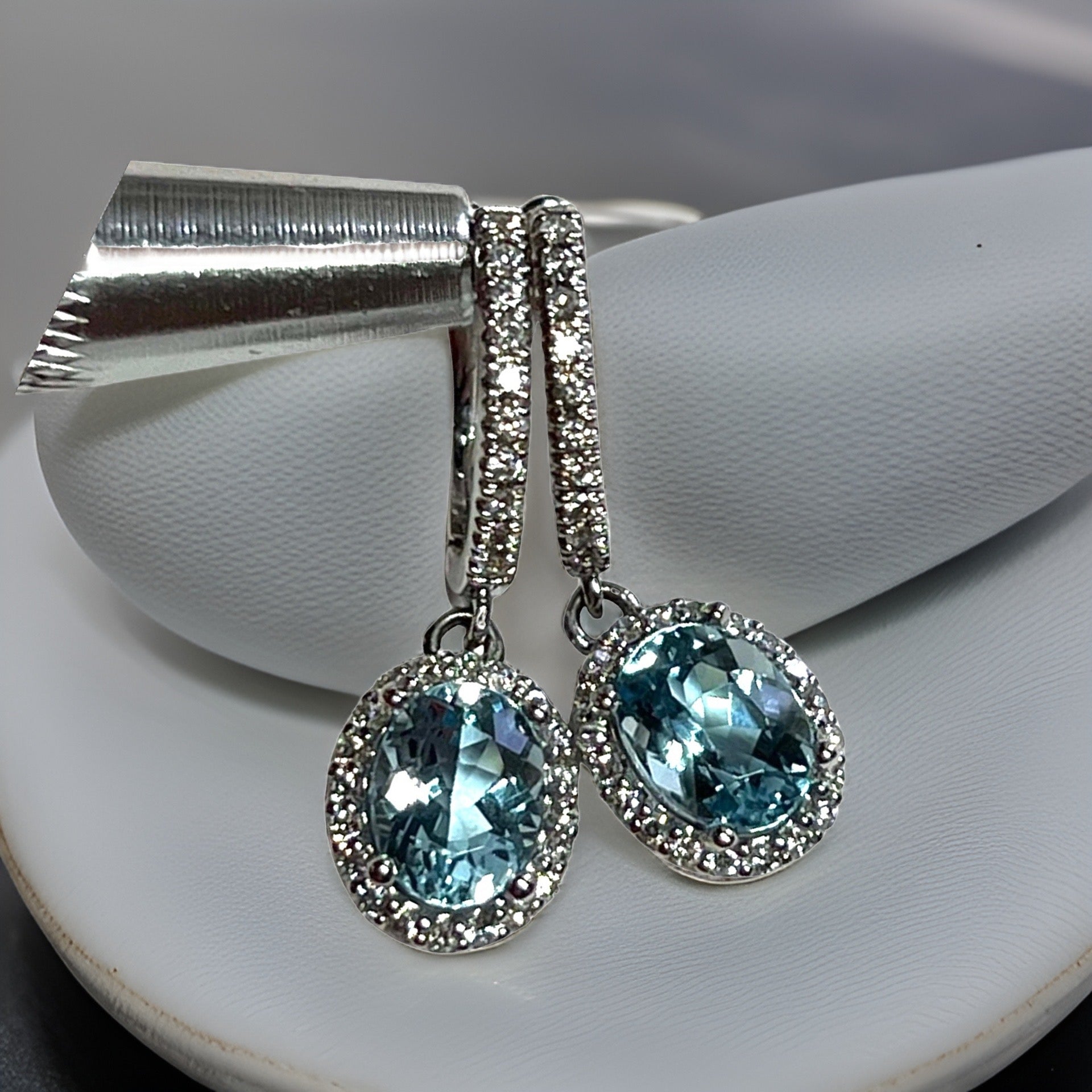 Natural Aquamarine Diamond Dangle Earrings 14k W Gold 2.55 TCW Certified $4,950 211358 - Certified Fine Jewelry