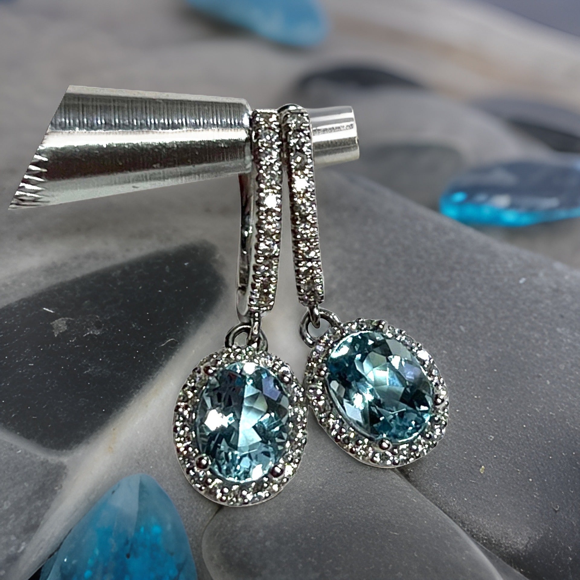 Natural Aquamarine Diamond Dangle Earrings 14k W Gold 2.55 TCW Certified $4,950 211358 - Certified Fine Jewelry