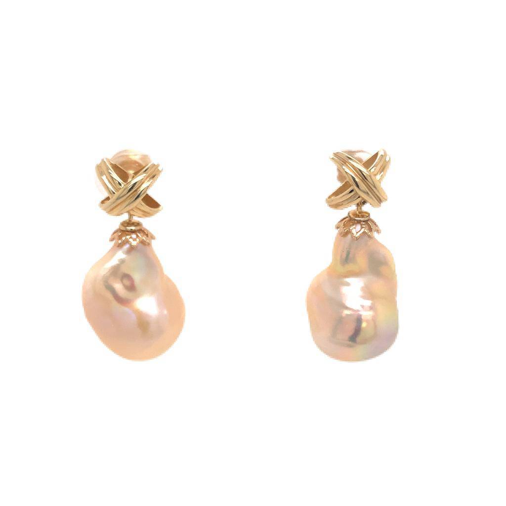 Freshwater Pearl Earrings 14k Yellow Gold 25 mm Certified $1,290 920920 - Certified Fine Jewelry