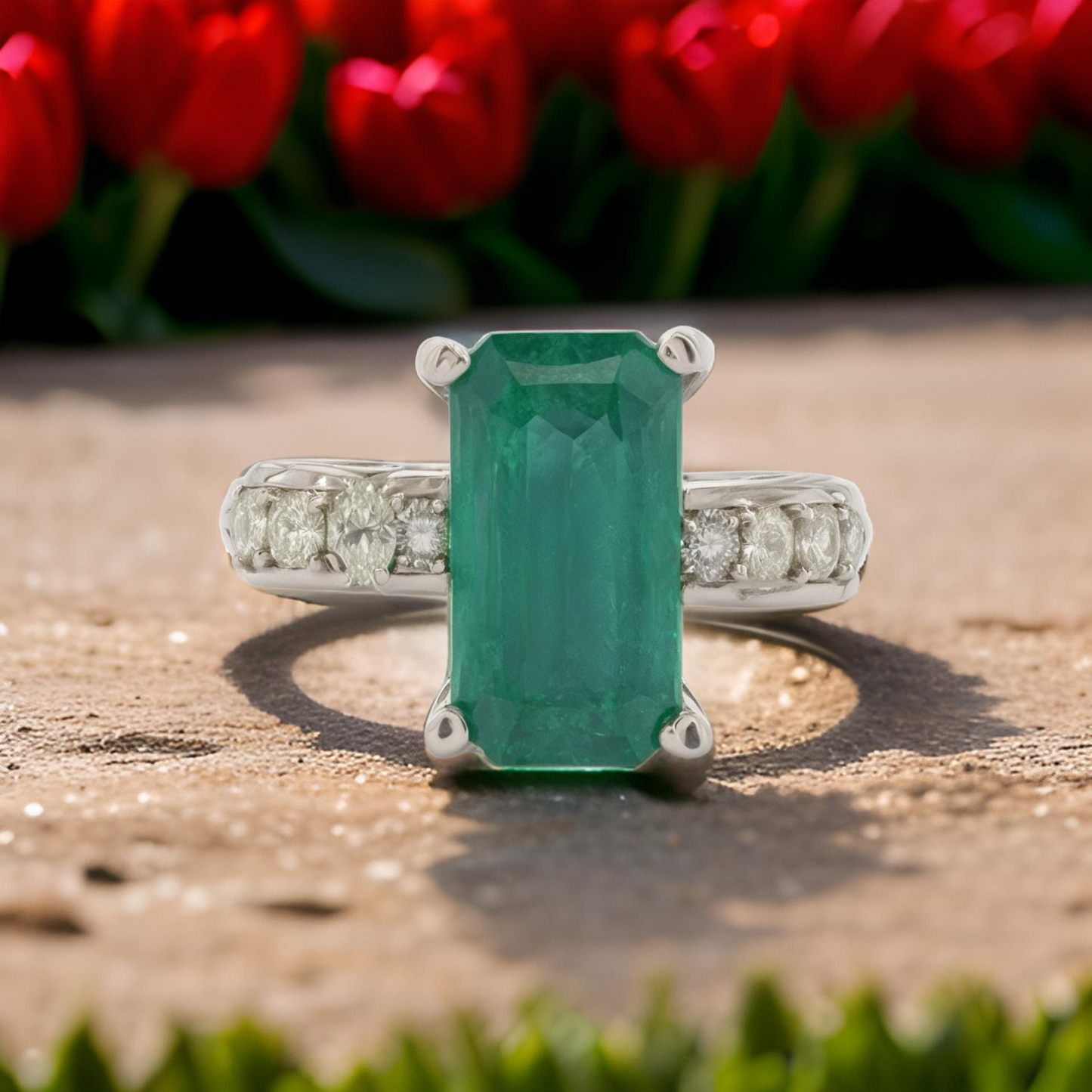 Natural Emerald Diamond Ring Size 6 14k Gold 2.95 TCW Certified $5,950 113434