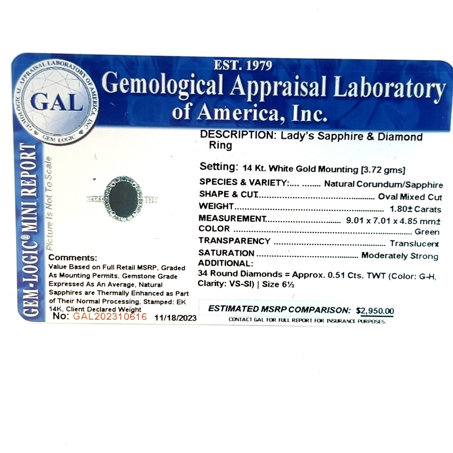 Natural Sapphire Diamond Ring 6.5 14k White Gold 9.31 TCW Certified $2,950 310616 - Certified Fine Jewelry