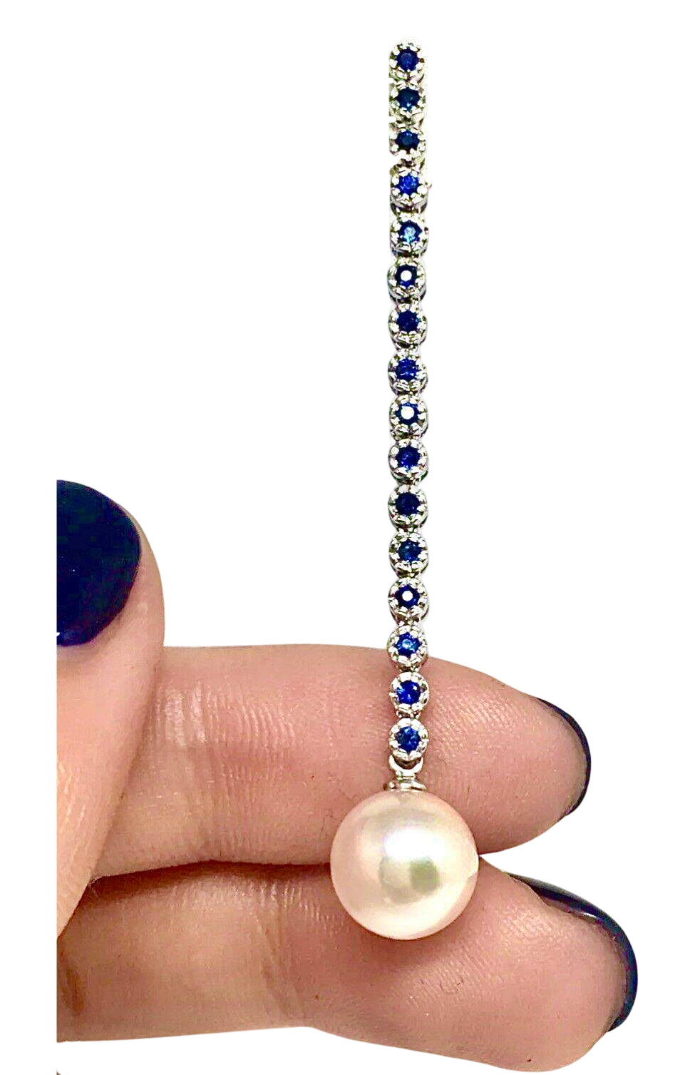 Large Akoya Pearl Sapphire Earrings 14k Gold 8.7 mm Certified $3,450 816594 - Certified Fine Jewelry