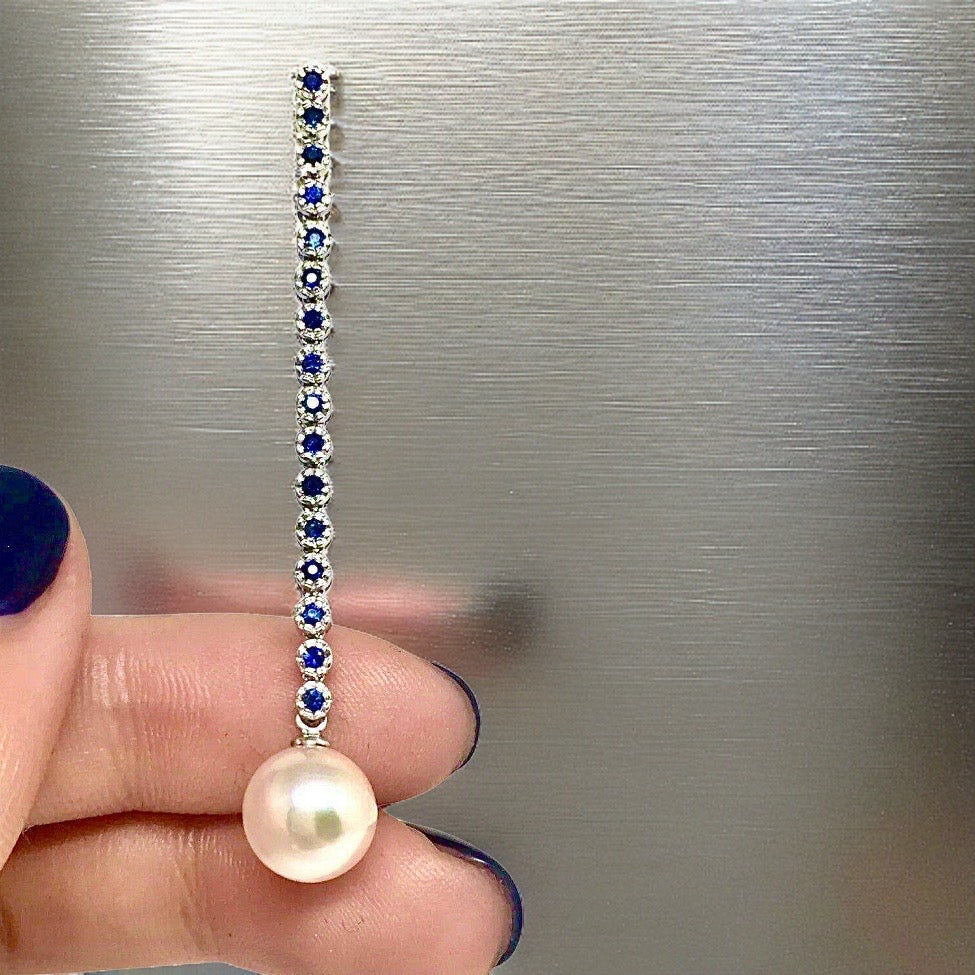 Large Akoya Pearl Sapphire Earrings 14k Gold 8.7 mm Certified $3,450 816594 - Certified Fine Jewelry