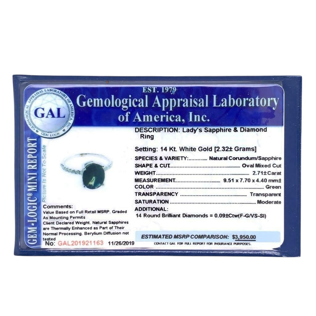 Sapphire Diamond Ring 14k White Gold 2.8 CT’s Certified $3,950 921163