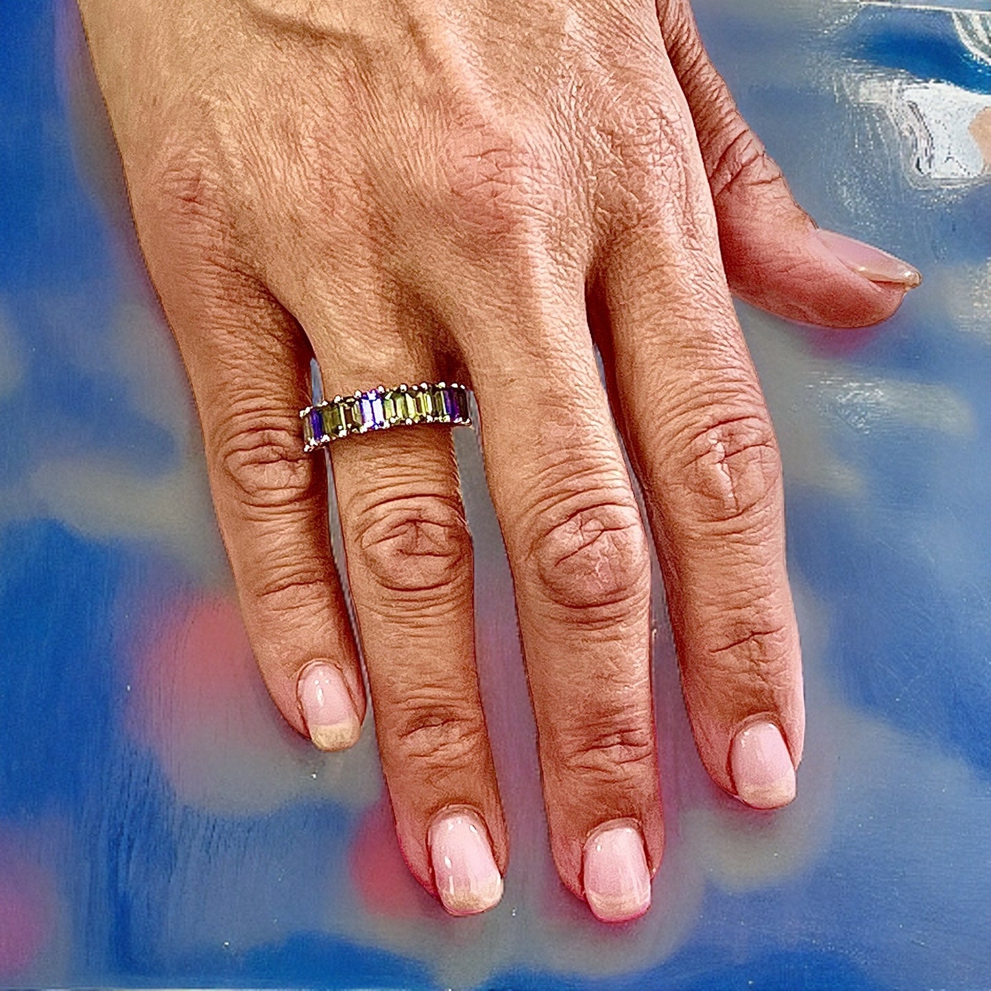 Natural Multicolored Sapphire Ring Size 6.5 14k W Gold 5.76 TCW Certified $3,950 217063 - Certified Fine Jewelry