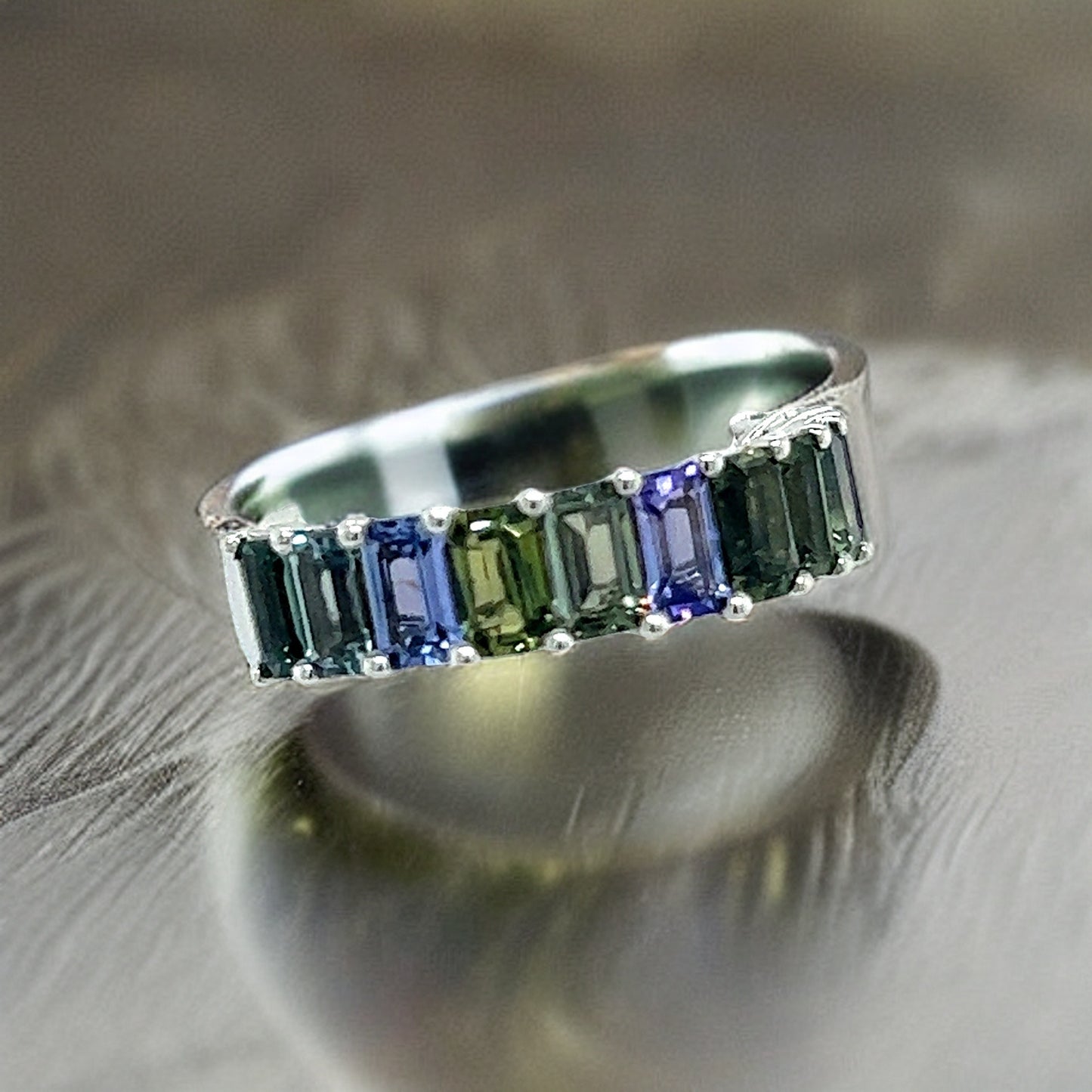 Natural Multicolored Sapphire Ring Size 6.5 14k W Gold 5.76 TCW Certified $3,950 217063 - Certified Fine Jewelry