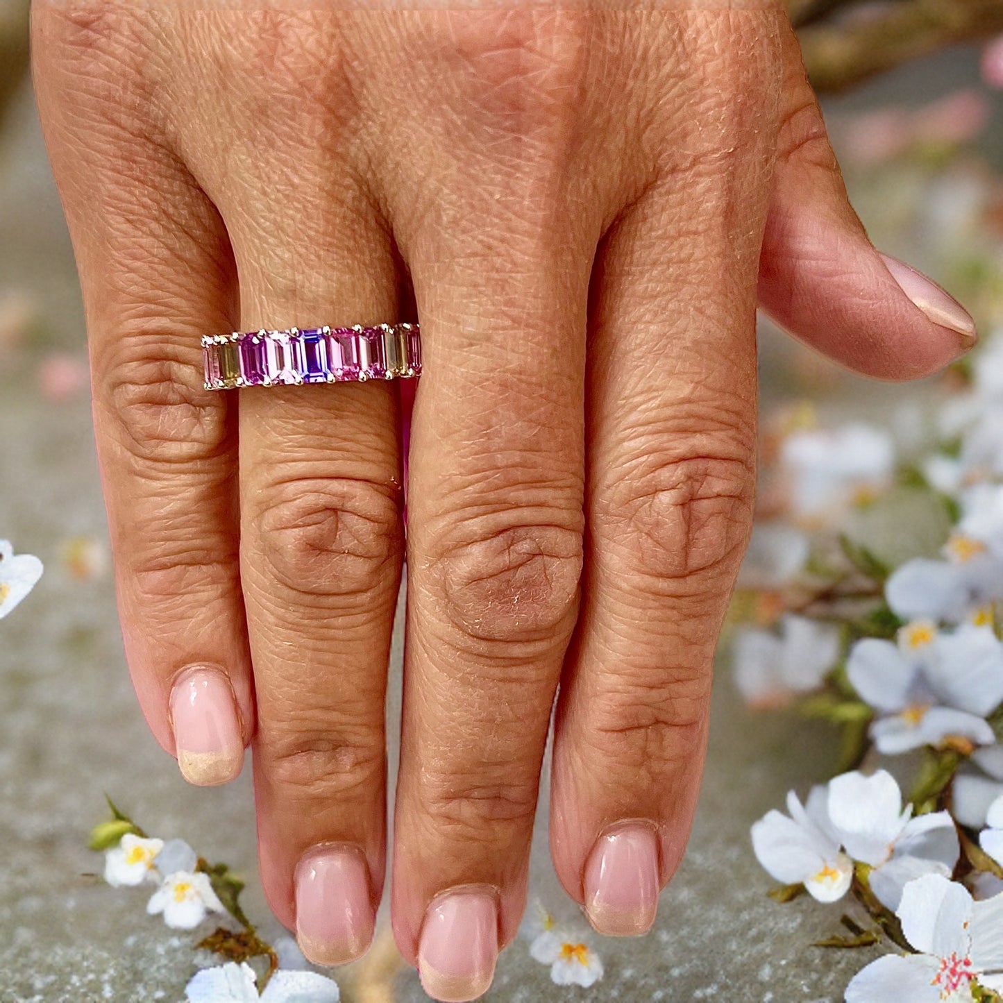 Natural Multicolored Sapphire Ring Size 6.5 14k W Gold 5.28 TCW Certified $3,950 217061 - Certified Fine Jewelry