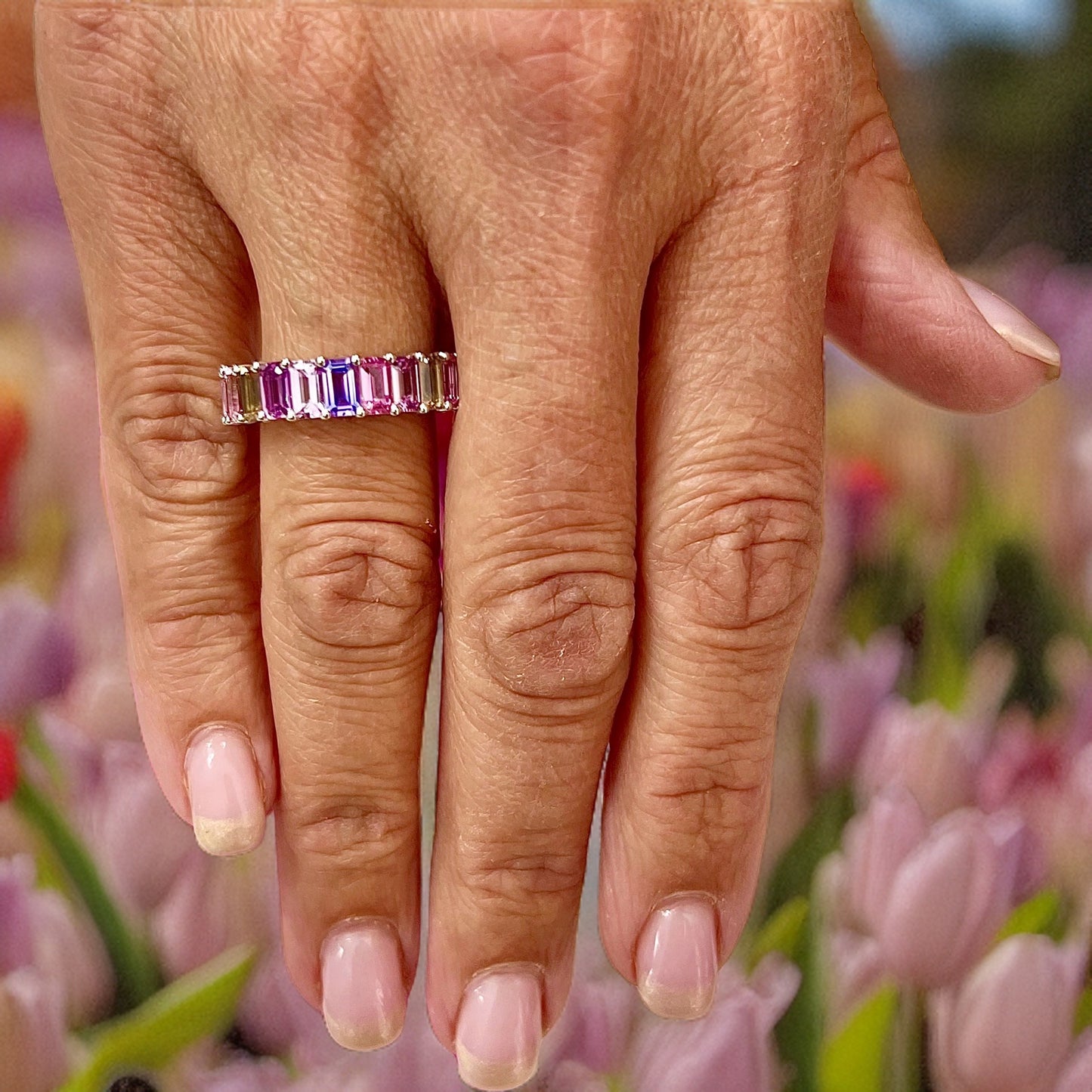 Natural Multicolored Sapphire Ring Size 6.5 14k W Gold 5.28 TCW Certified $3,950 217061 - Certified Fine Jewelry