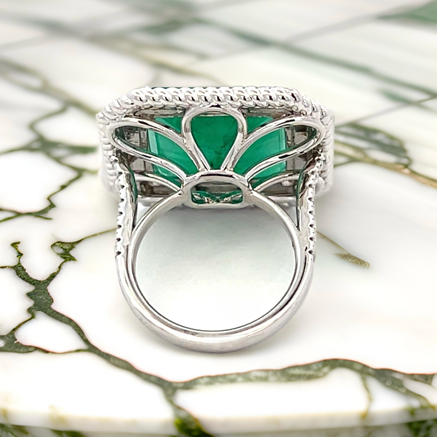 Natural Emerald Diamond Ring Size 6.25 14k W Gold 13.14 TCW Certified $9,775 402673