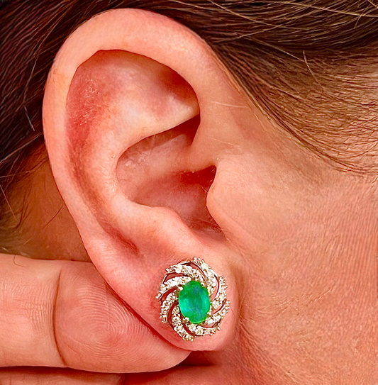 Diamond Emerald Earrings 14k White Gold 2.17 TCW Certified $5,950 018695