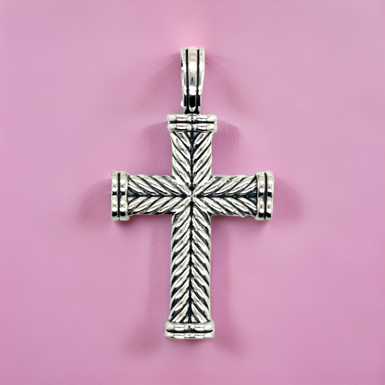 David Yurman Authentic Estate Chevron Silver Cross Pendant DY472 Certified Fine Jewelry