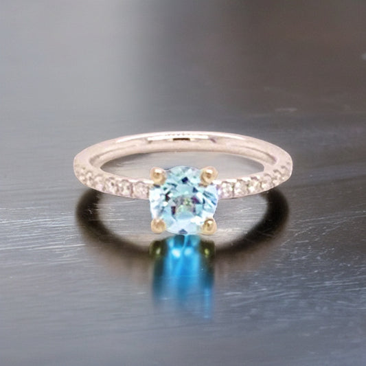 Diamond Aquamarine Ring 18k Gold 1.08 TCW Certified $1,800 822592 - Certified Fine Jewelry