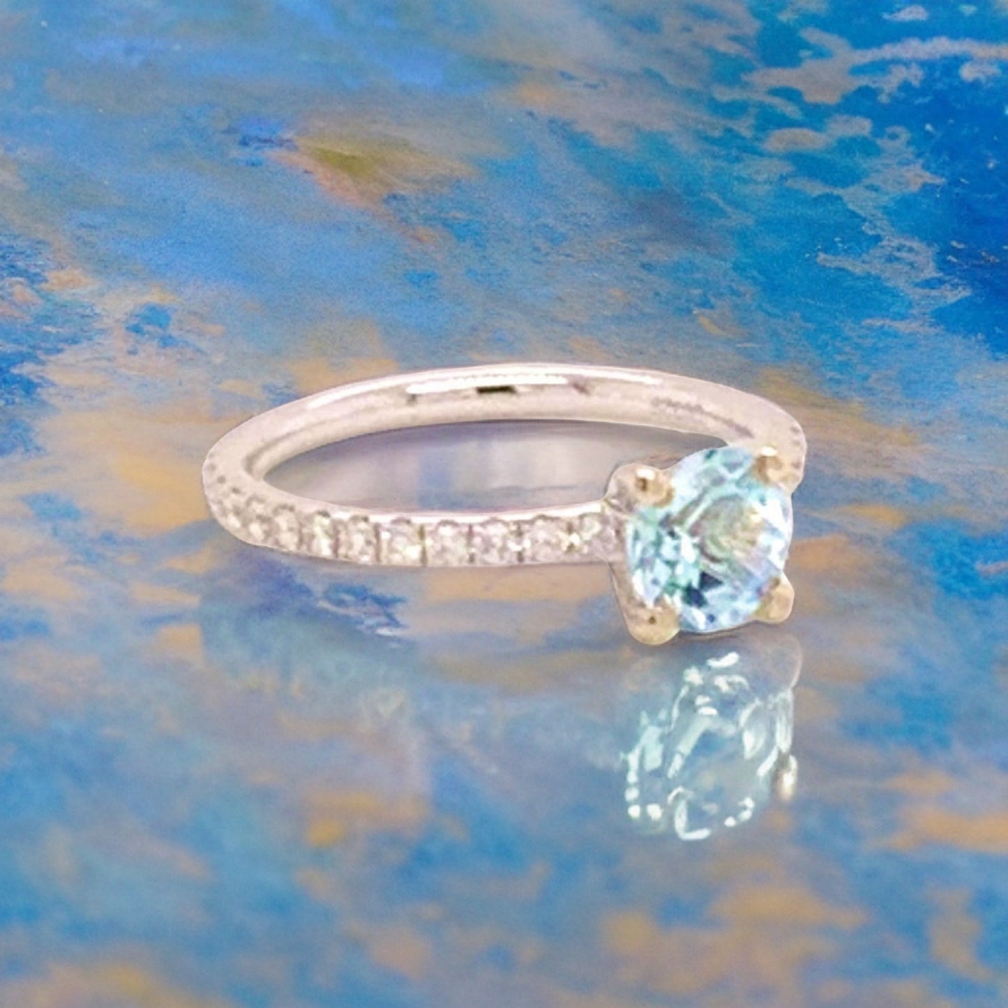 Diamond Aquamarine Ring 18k Gold 1.08 TCW Certified $1,800 822592 - Certified Fine Jewelry