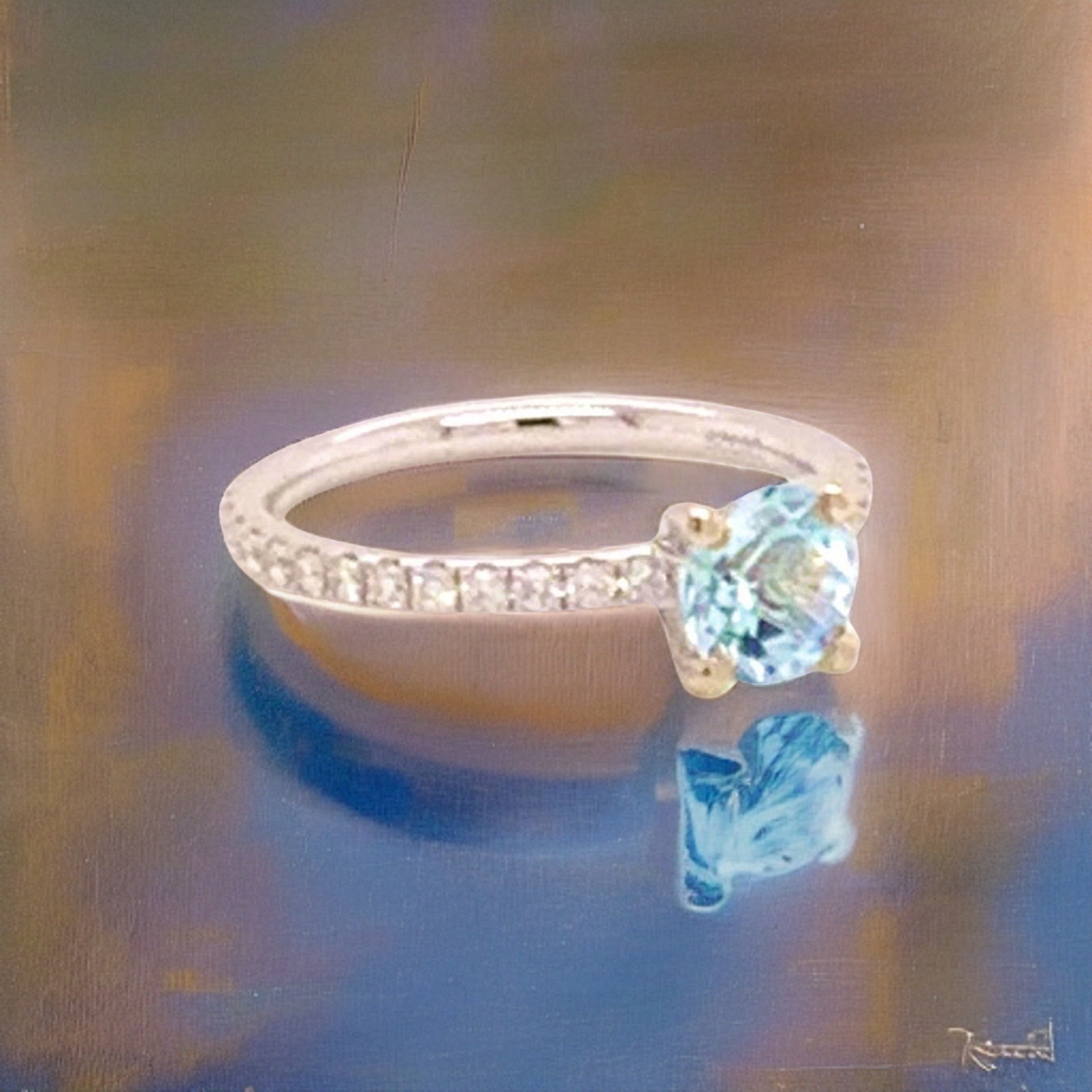 Diamond Aquamarine Ring 18k Gold 1.08 TCW Certified $1,800 822592 - Certified Fine Jewelry
