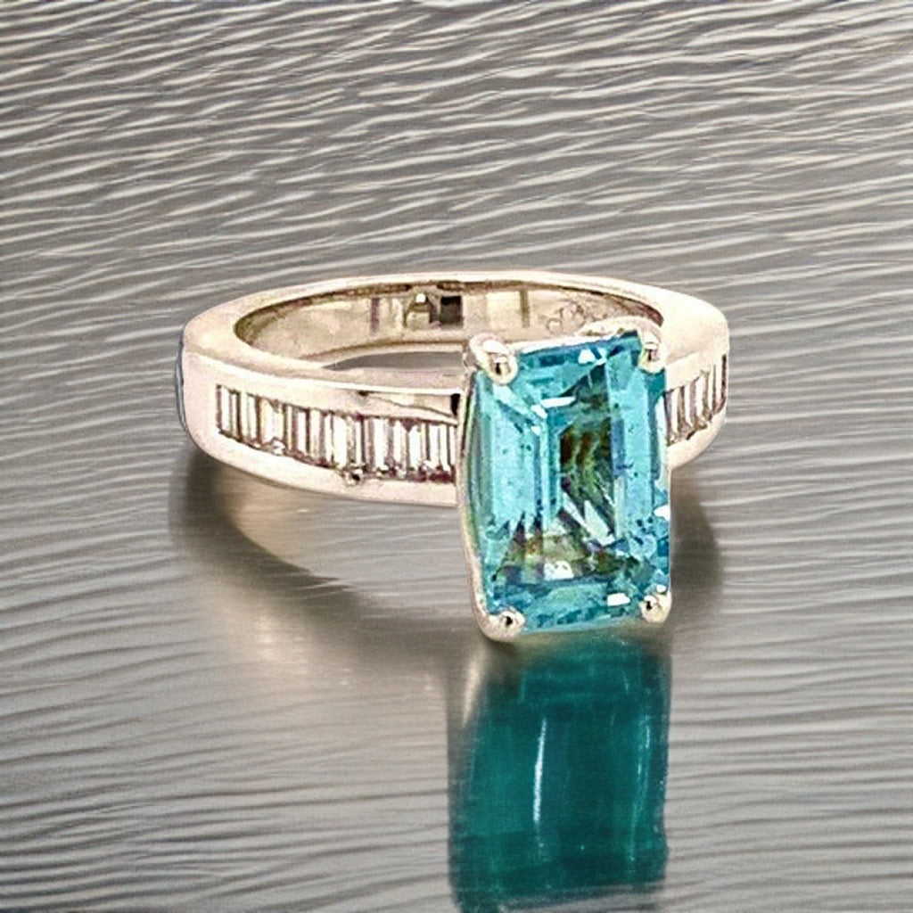 Diamond Aquamarine Ring 3.30TCW 14k Gold Women Certified $4,200 911203 - Certified Fine Jewelry