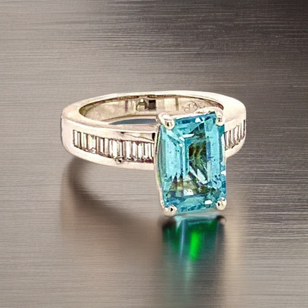 Diamond Aquamarine Ring 3.30TCW 14k Gold Women Certified $4,200 911203 - Certified Fine Jewelry
