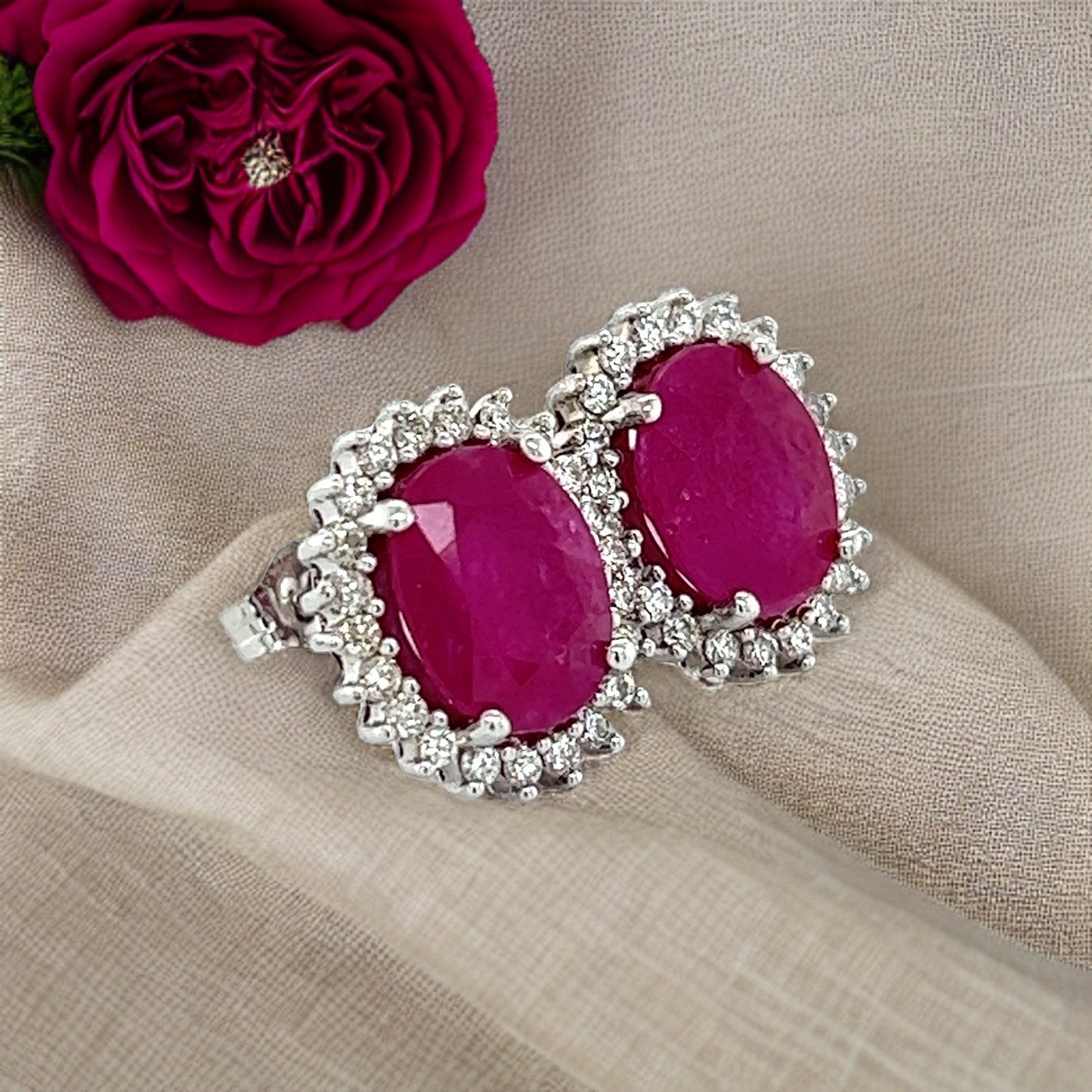 Natural Ruby Diamond Stud Earrings 14k W Gold 5.74 TCW Certified $5,175 211889 - Certified Fine Jewelry